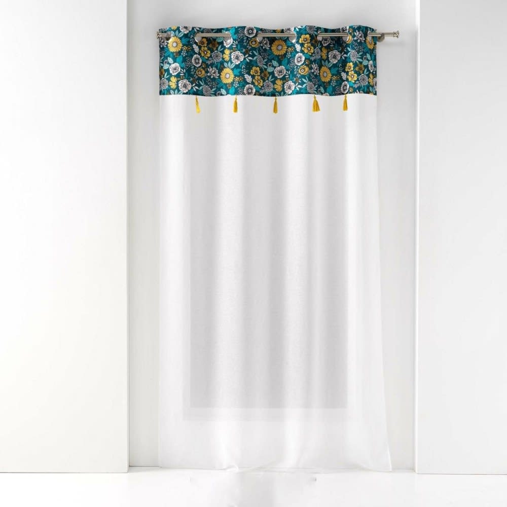 Douceur d'Intérieur Sandgestrahlte Gardine mit Blumenmuster Blau Pes - Polyester