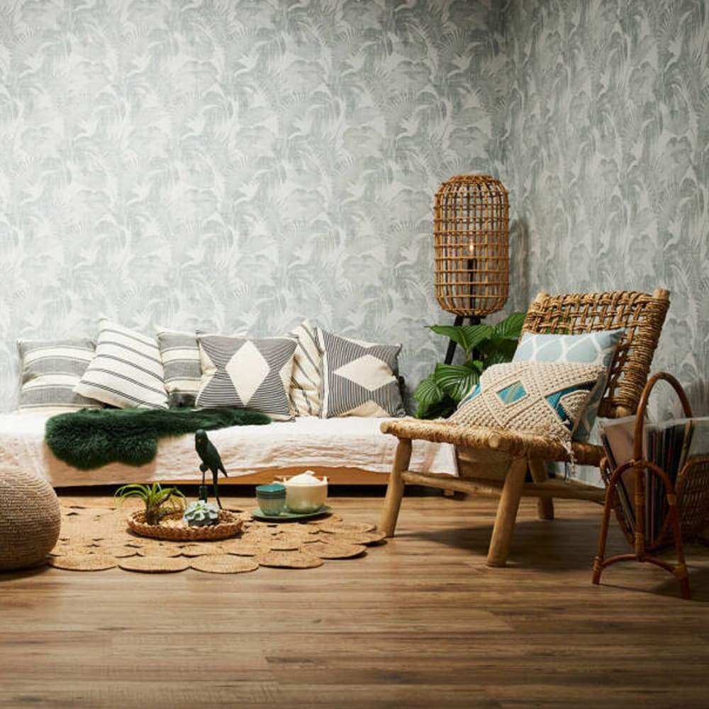 Papel pintado hojas verde, beige crema y beige 0,53cmx10m