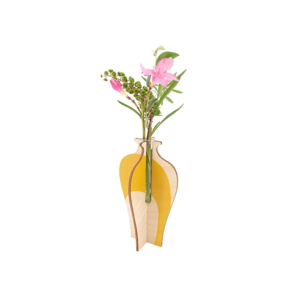 Reine Mère Anamorphe Vase Ming zum Zusammenbauen und Reagenzglas Gelb Holz