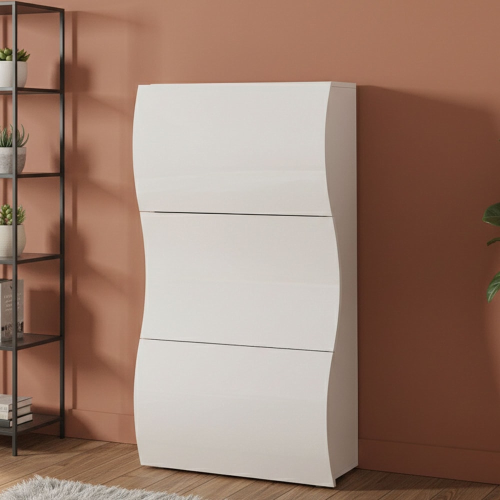 Dmora scarpiera 27x71x122h cm bianco bianco lucido 18 paia 3 ante