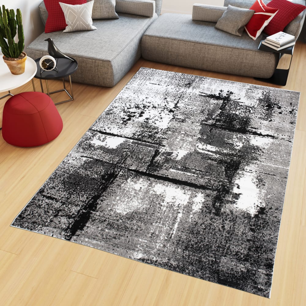 Alfombra de salón blanco gris negro delgada 250 x 350 cm - Maisons du Monde
