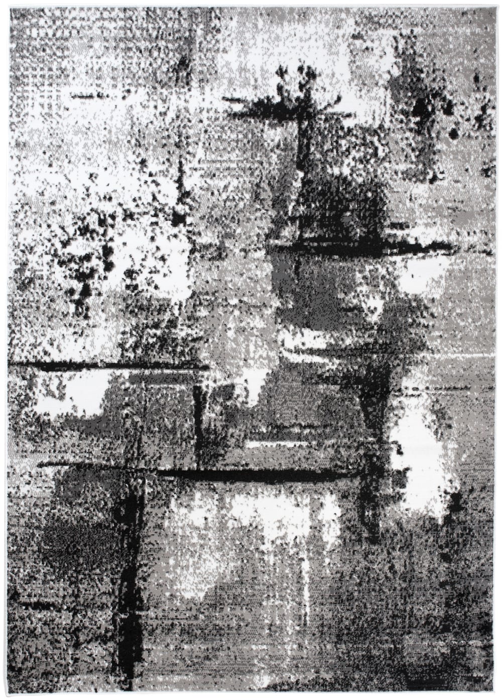 Alfombra de salón blanco gris negro delgada 180 x 250 cm