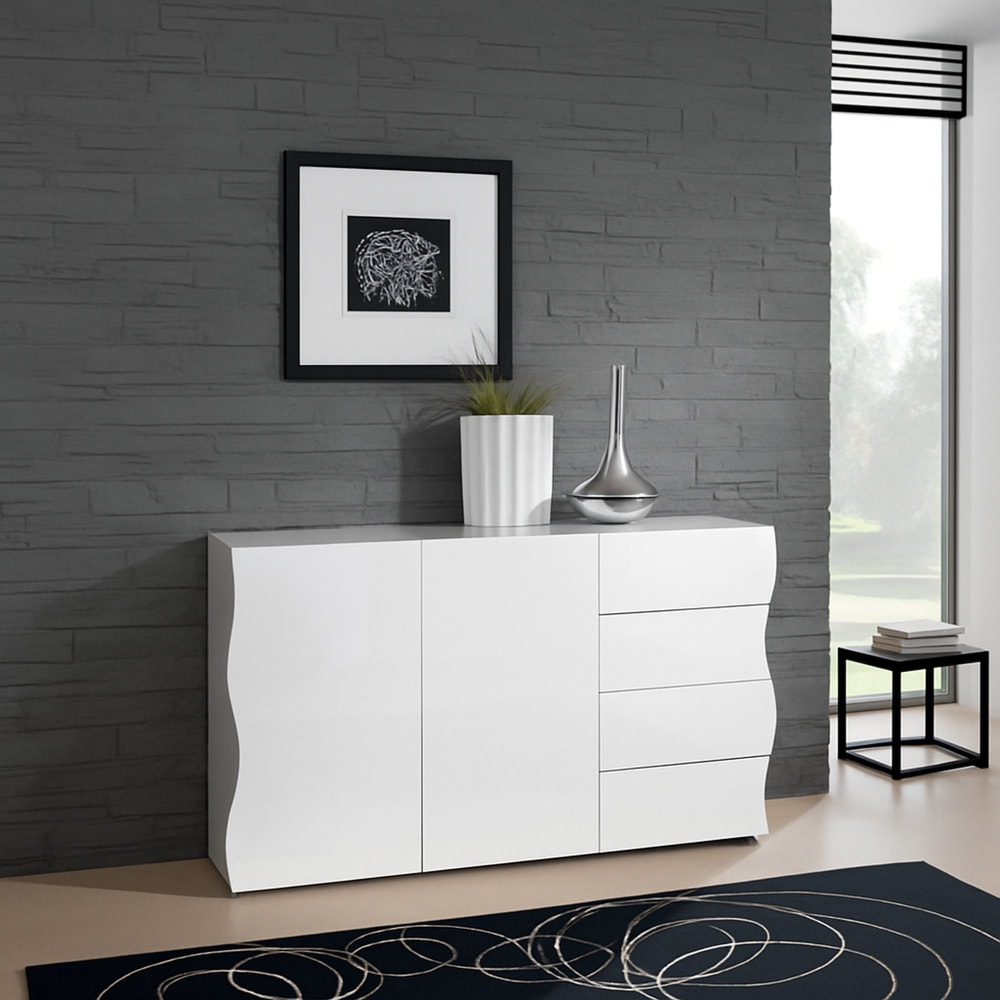 Buffet effet bois blanc brillant 124x40 cm - Maisons du Monde