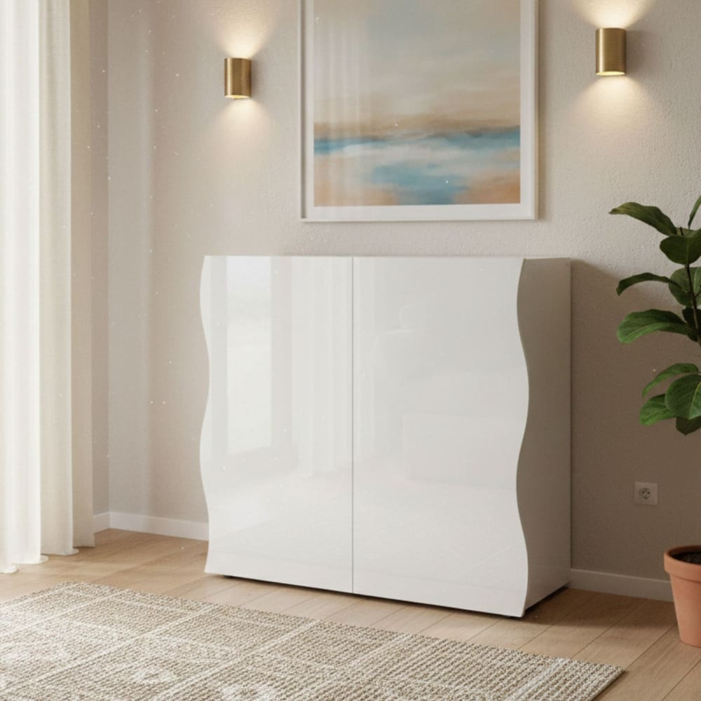 Buffet effet bois blanc brillant 90x40 cm - Maisons du Monde