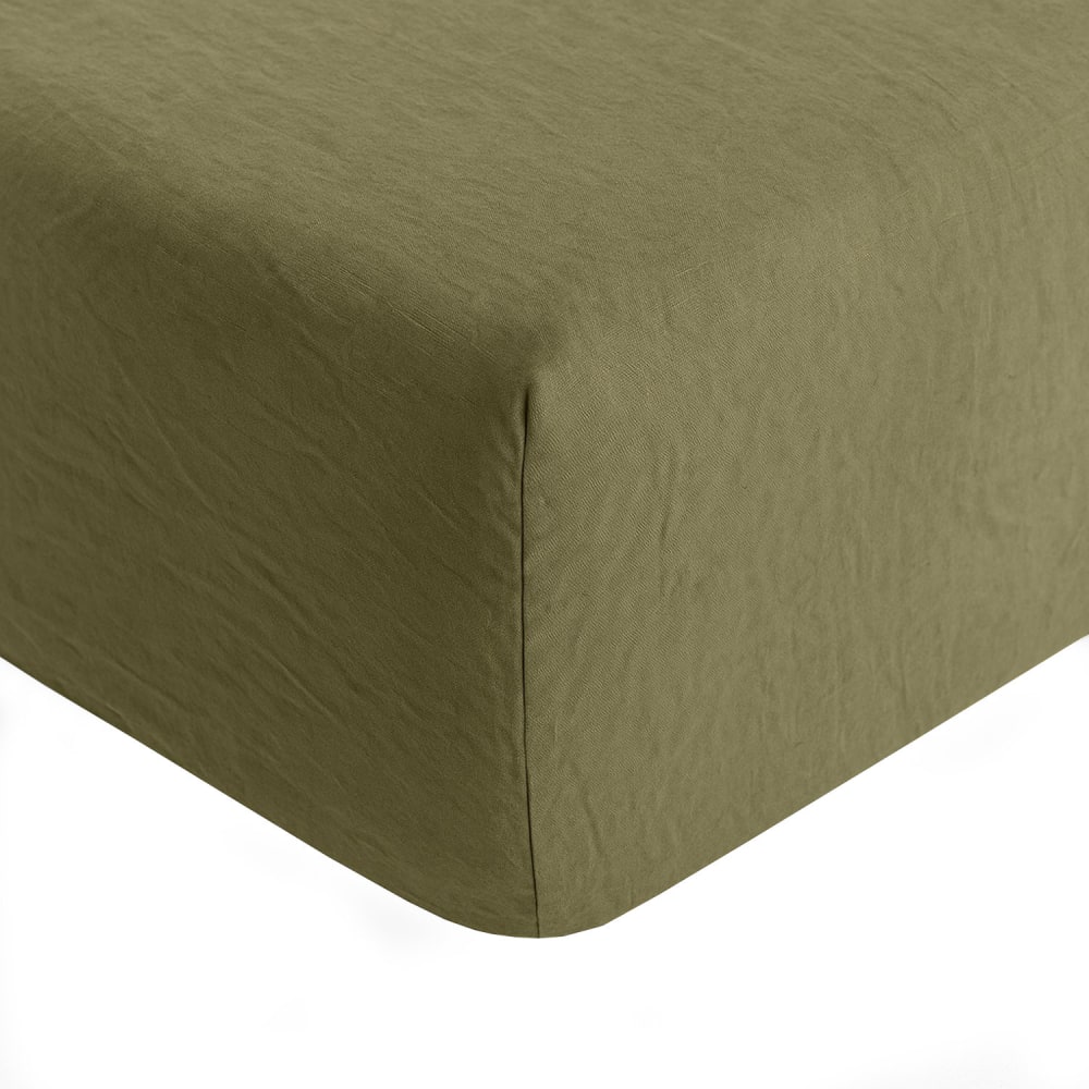 Drap housse en lin olive 140x190 cm