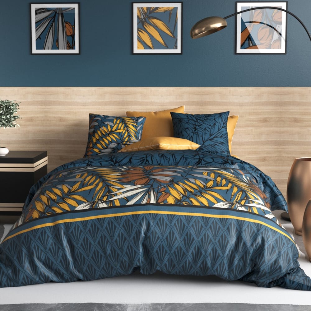 Parure housse de couette coton imprimée + 2 taies 240x220 cm