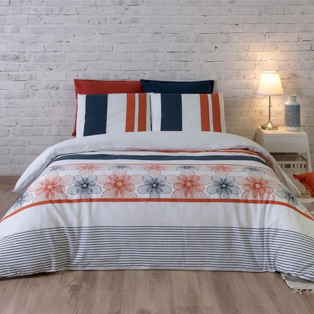 Atelier du coton Parure de couette 100% coton 57 fils imprimée 240x220cm 2 taies style classique chic Blanc