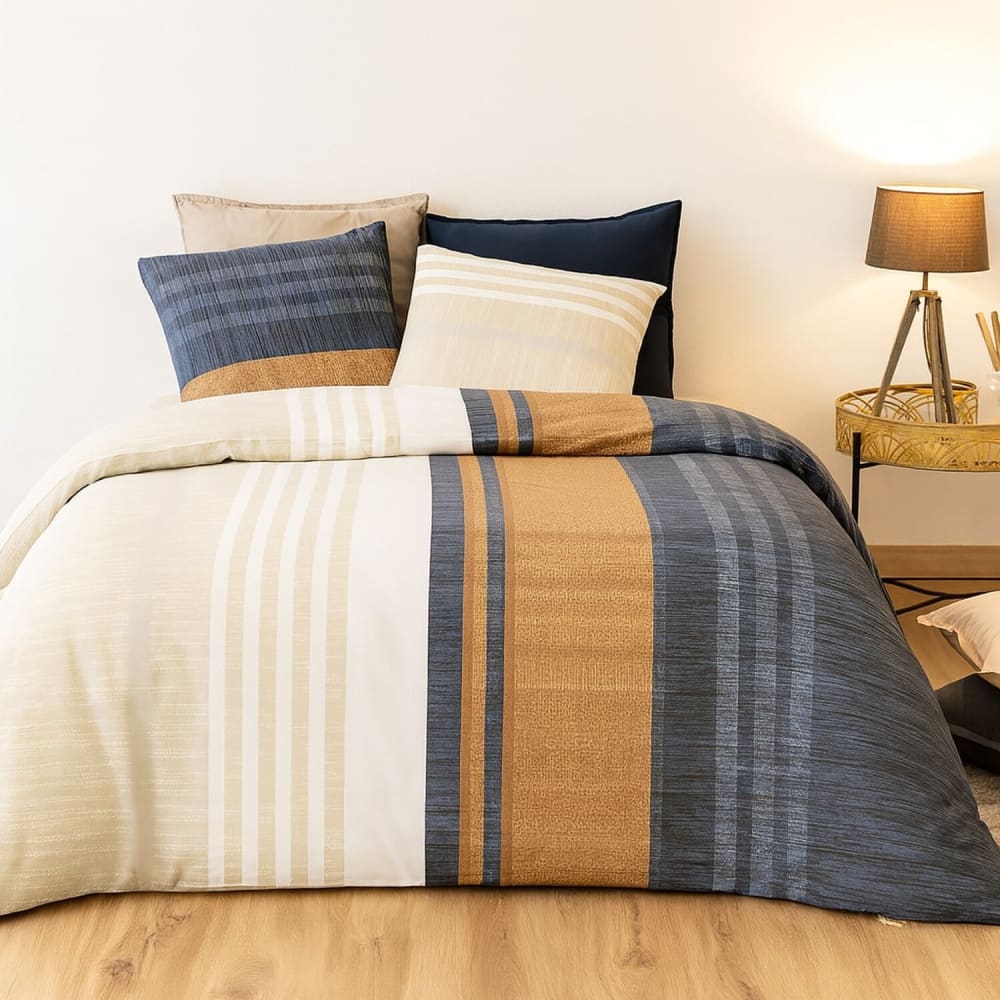 Parure housse de couette coton imprimée + 2 taies 240x220 cm