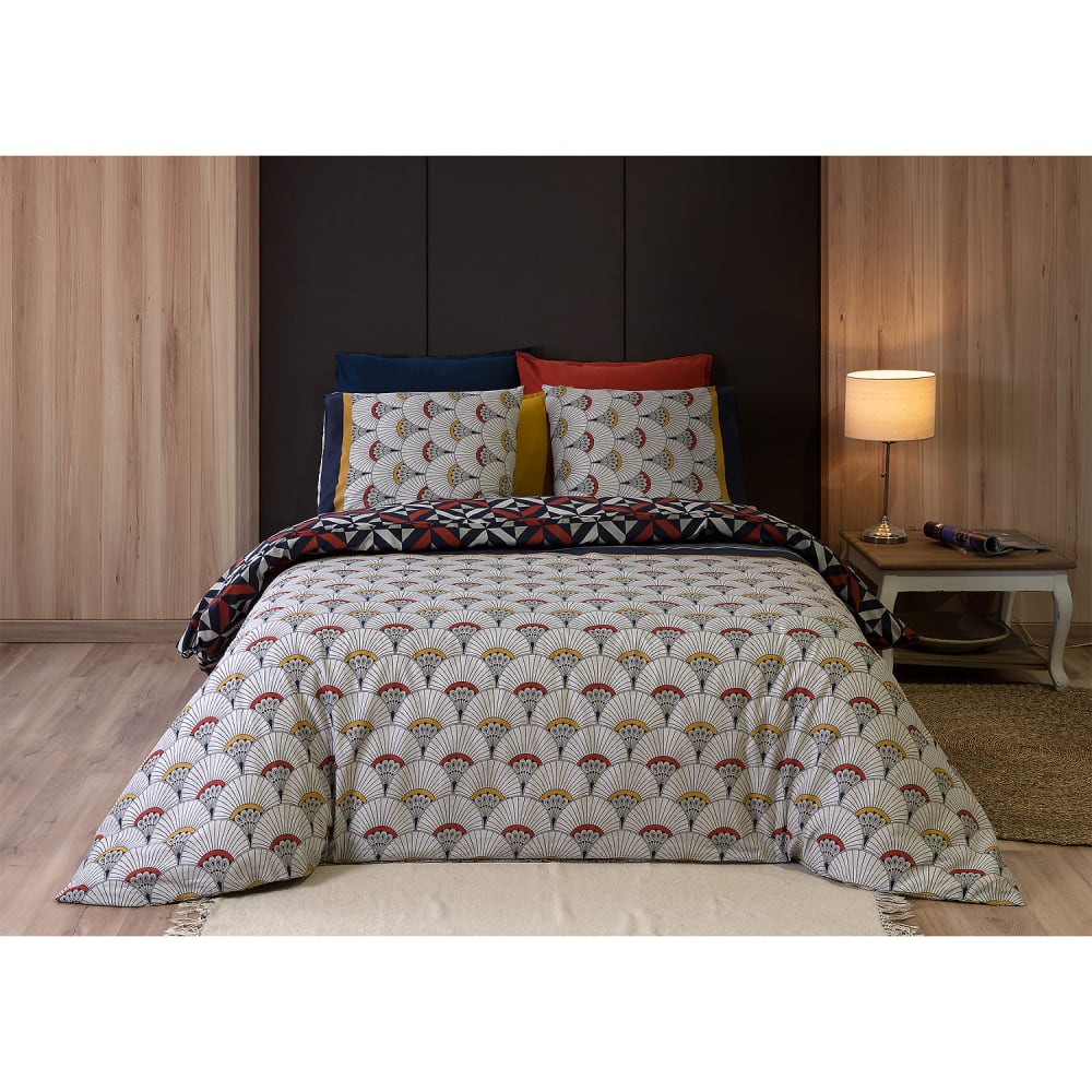 Parure housse de couette coton imprimée + taie 140x200 cm