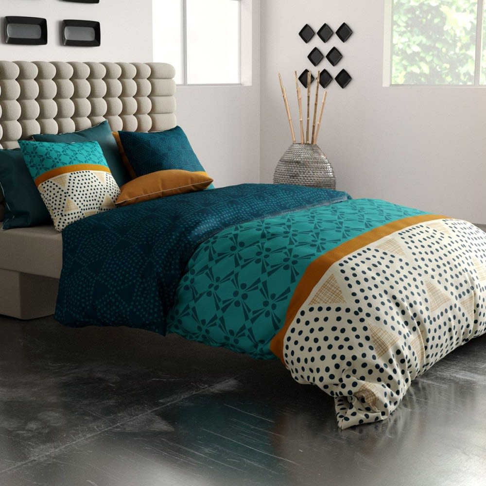 Parure de couette 100% coton 57 fils imprimée 260x240cm 2 taies