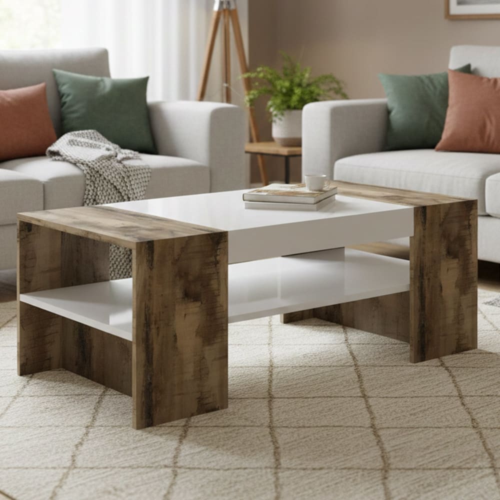 Table basse effet bois blanc brillant, beige 110x60 cm - Maisons du Monde