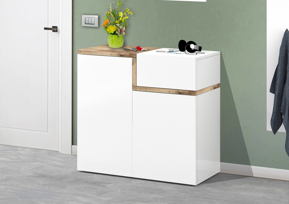 Meuble à chaussures effet bois blanc brillant, beige 80x40 cm - Maisons du Monde