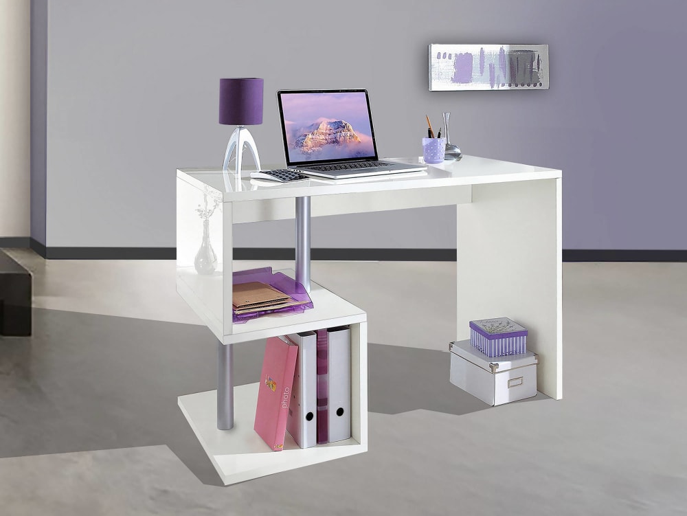 Bureau effet bois blanc brillant 100x50 cm