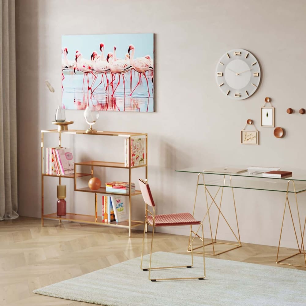 Regal mit 5 Ablagen aus Glas und Stahl, gold, 115x100cm - Maisons