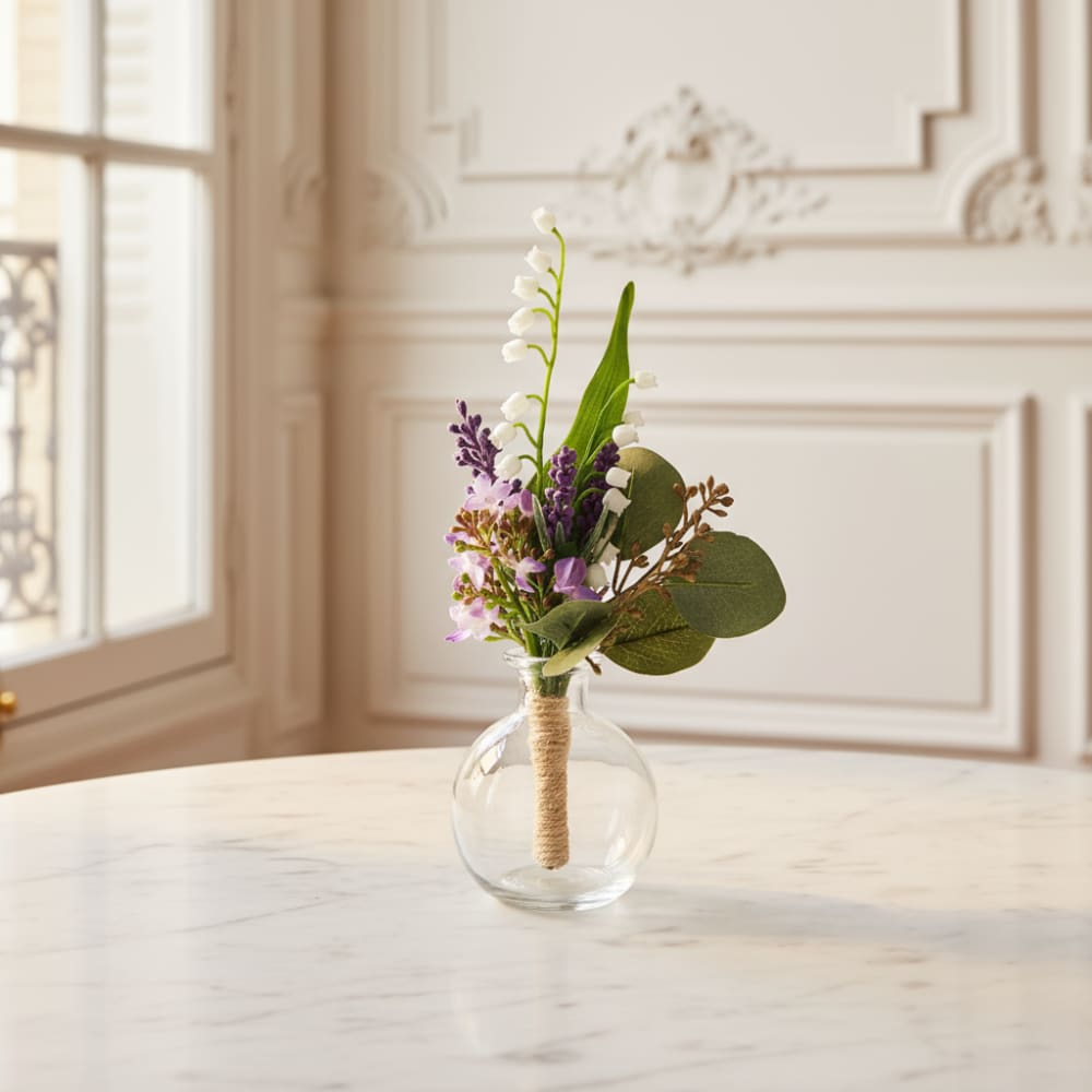 Composition de muguet et eucalyptus artificielle violet et vert H22 - Maisons du Monde