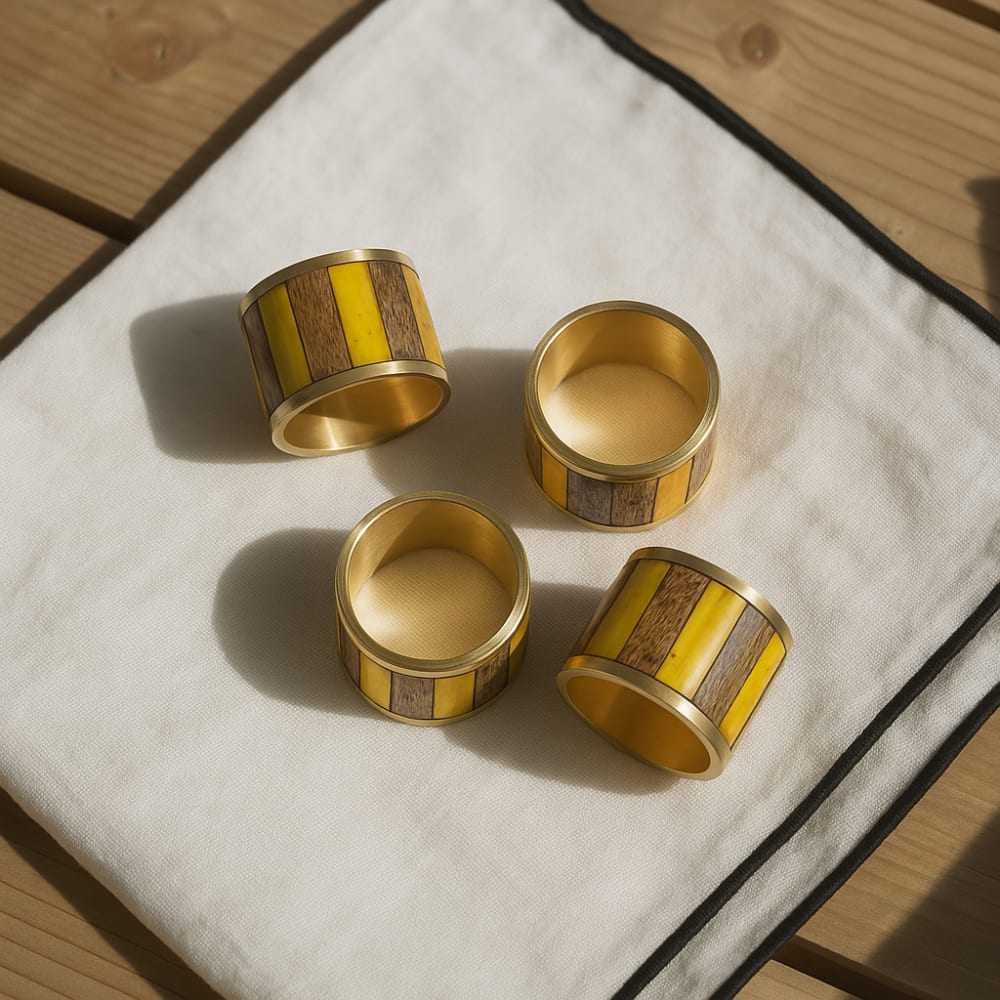4er Set Serviettenringe aus Stahl D4, Goldgelb - Maisons Du Monde