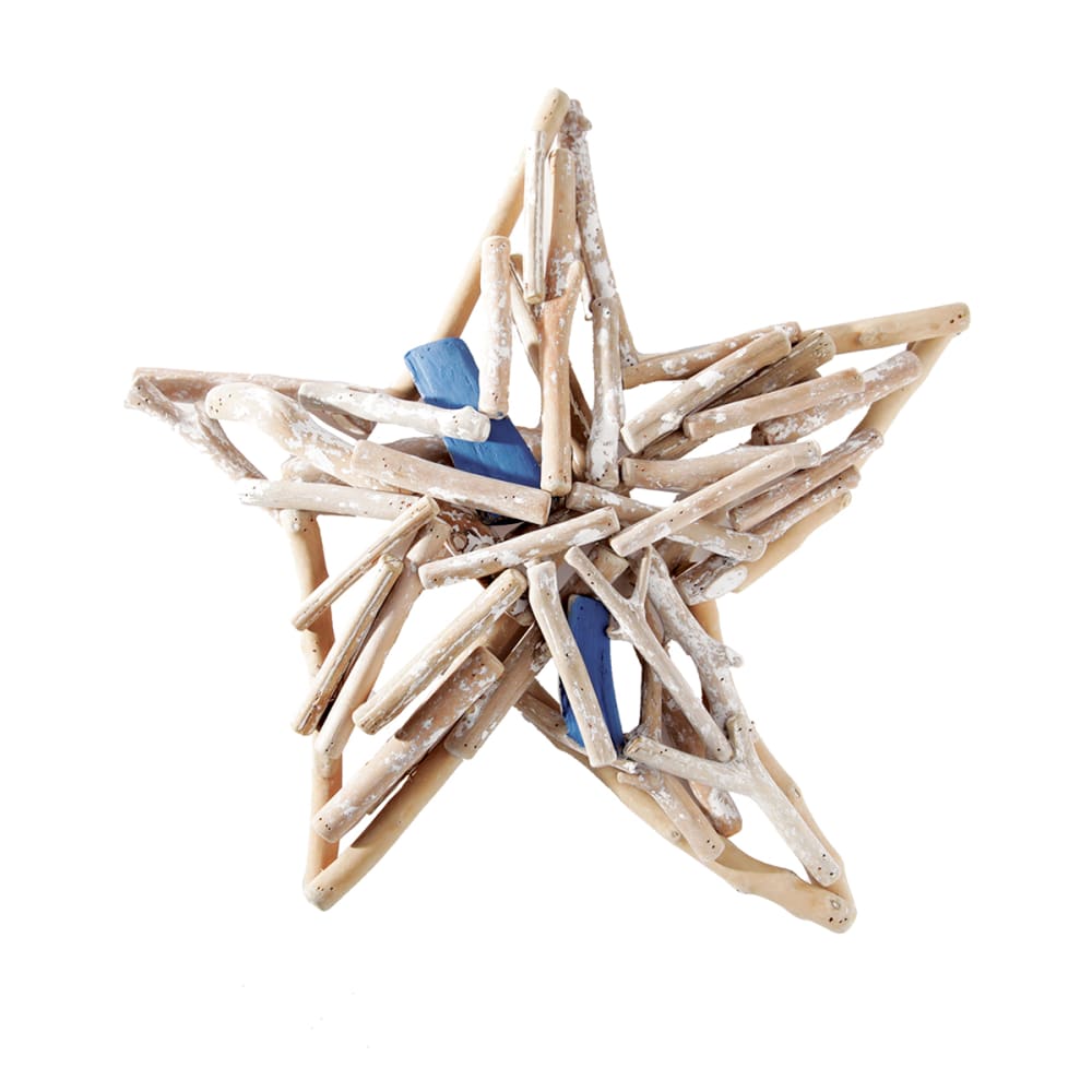 Sia Deco Dekorativer Stern aus getrocknetem Holz D37, Cremefarben und Blau style modern Beige Holz