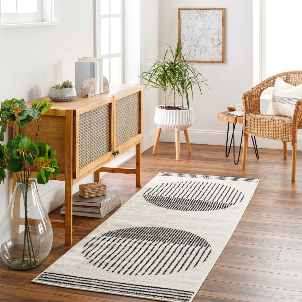 Tapis de couloir scandinave moderne blanc/noir 80x220 — vue 3