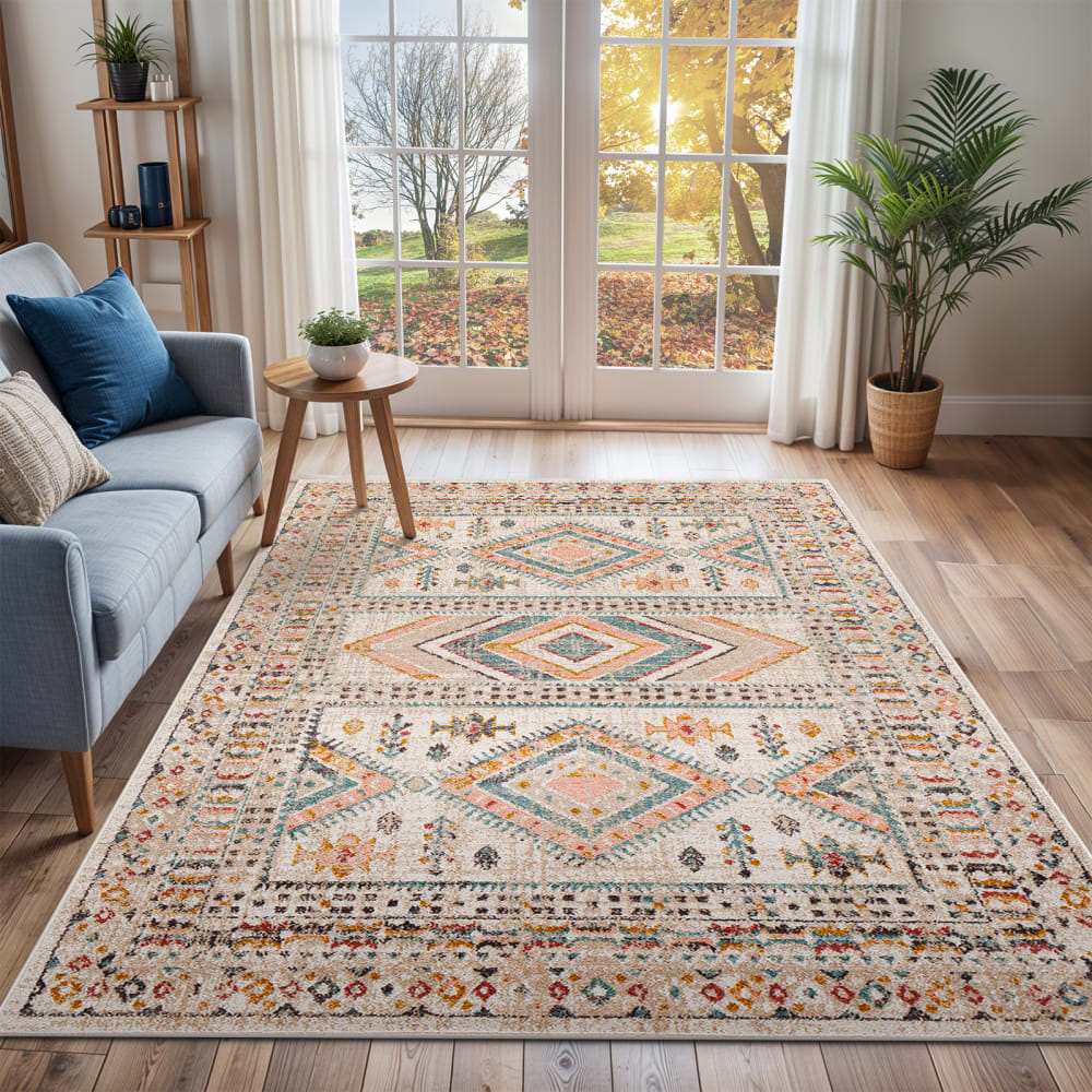 Tapis scandinave bohème multicolore/rose 160x213 — vue 3