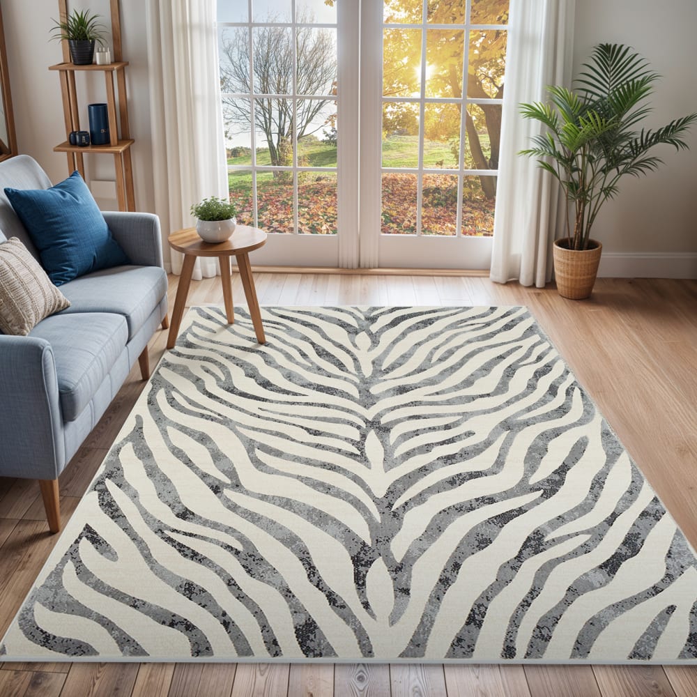 Tapis zébré bohème gris foncé/beige 160x220 — vue 3