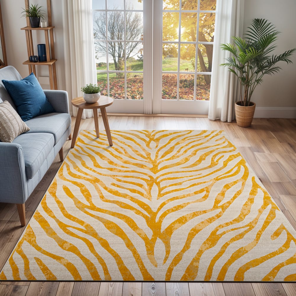 Tapis zébré bohème jaune/beige 160x220 — vue 3