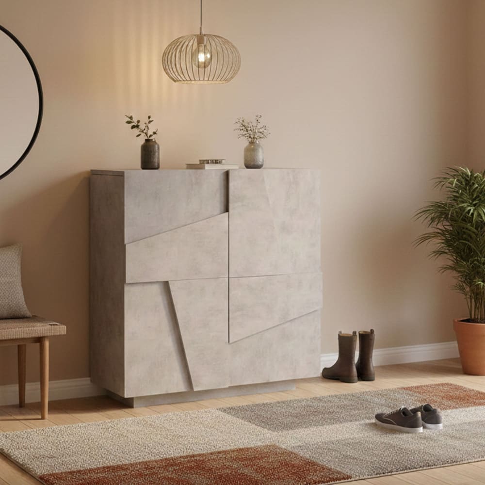 Schuhregal aus Beton in Holzoptik, 81 x 38 x 86 cm - Maisons Du