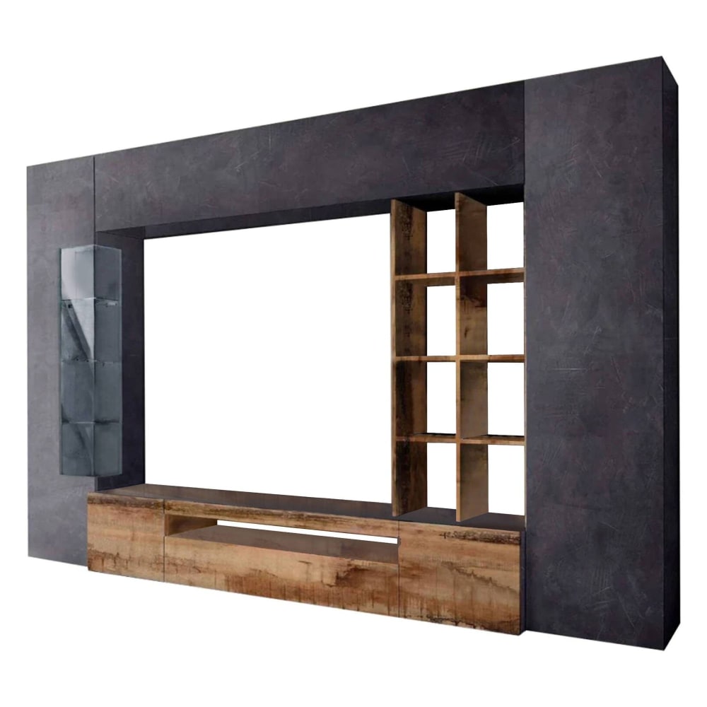 Dmora Wohnwand in Ahornholzoptik, Schiefer 290x40h192 cm style modern Braun