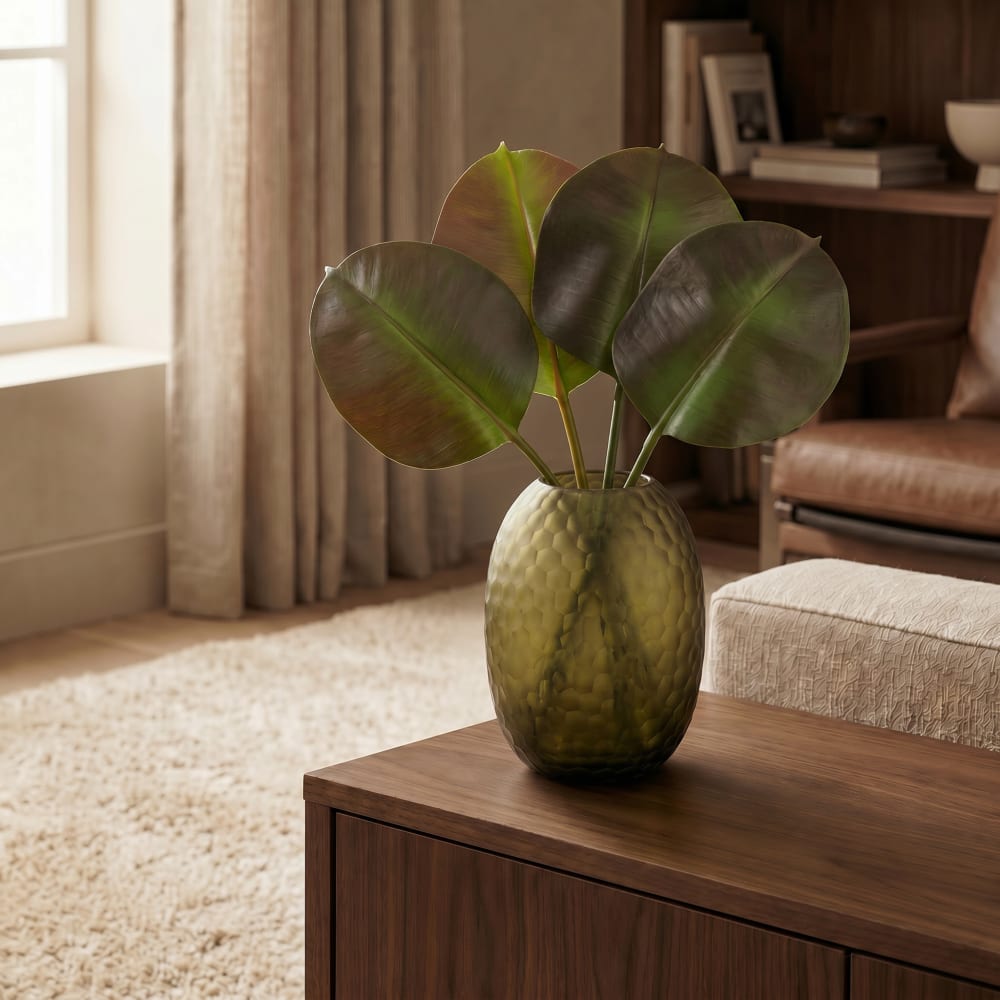 Foglie artificiali di ficus verde - tonalità marrone h36 - Sia