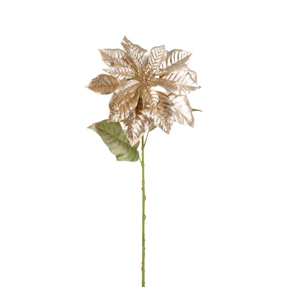 Tige de poinsettia pailletée artificielle dorée h80