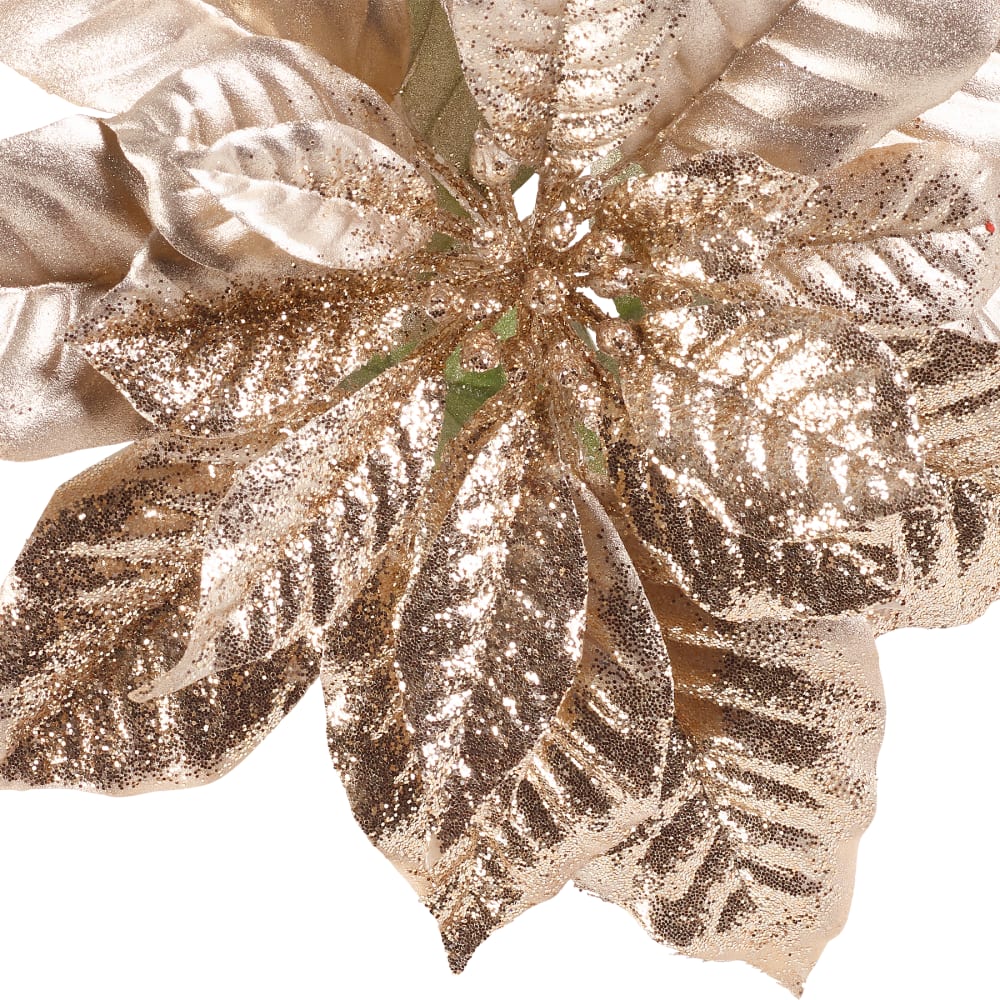Tige de poinsettia pailletée artificielle dorée h80 — vue 4