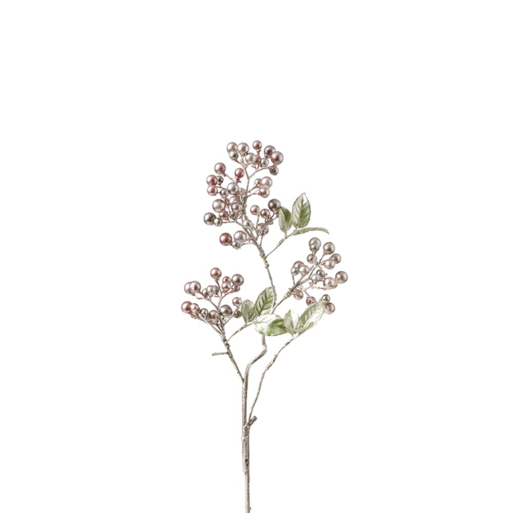 Branche de baies artificielles métalliques argentés h51