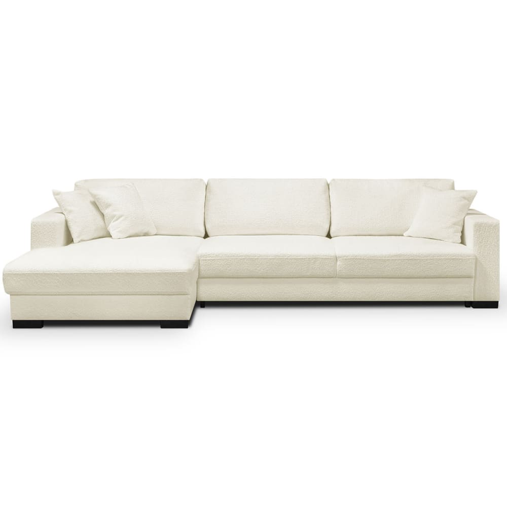 Canapé d'angle à gauche convertible 5 places en tissu bouclette beige