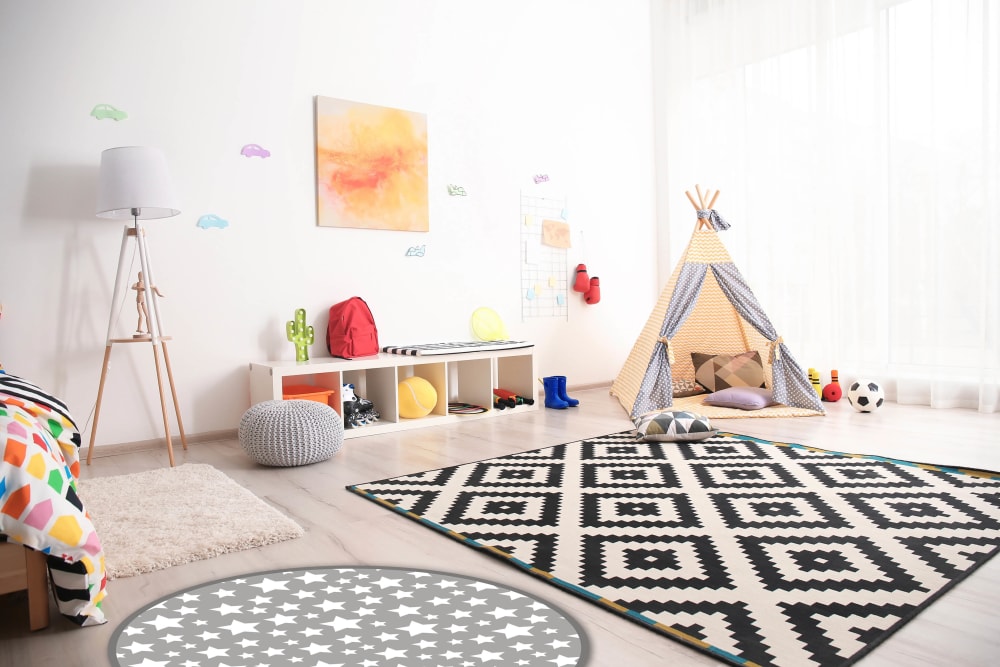 Alfombra vinílica redonda infantil estrellas gris 150x150 cm - Maisons du Monde