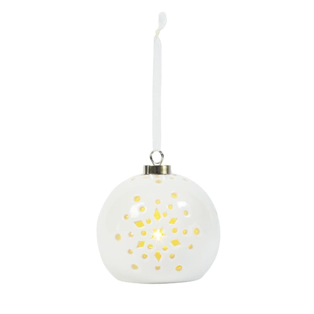 Bola de navidad decorativa con luz led en porcelana blanca h11