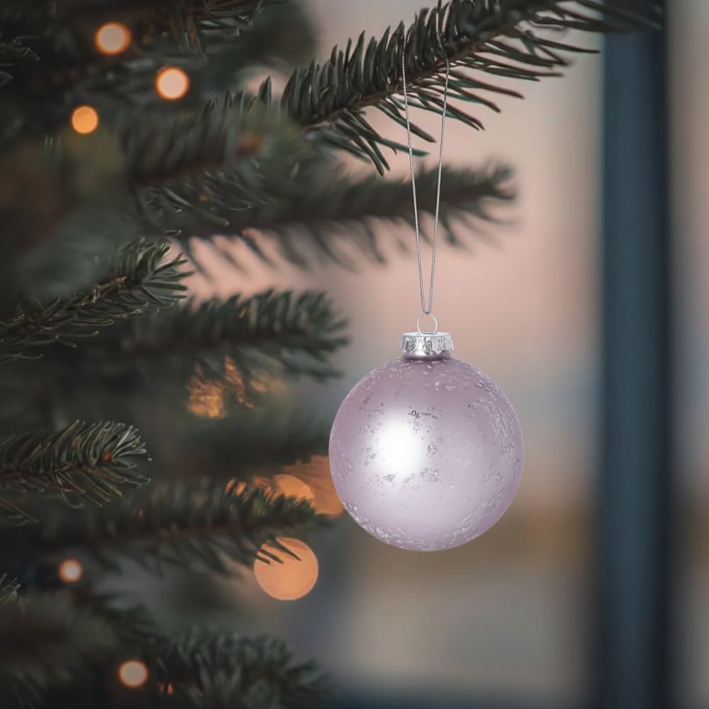 Boule de noël décorative pailletée et mate en verre rose pâle D8 - Maisons du Monde