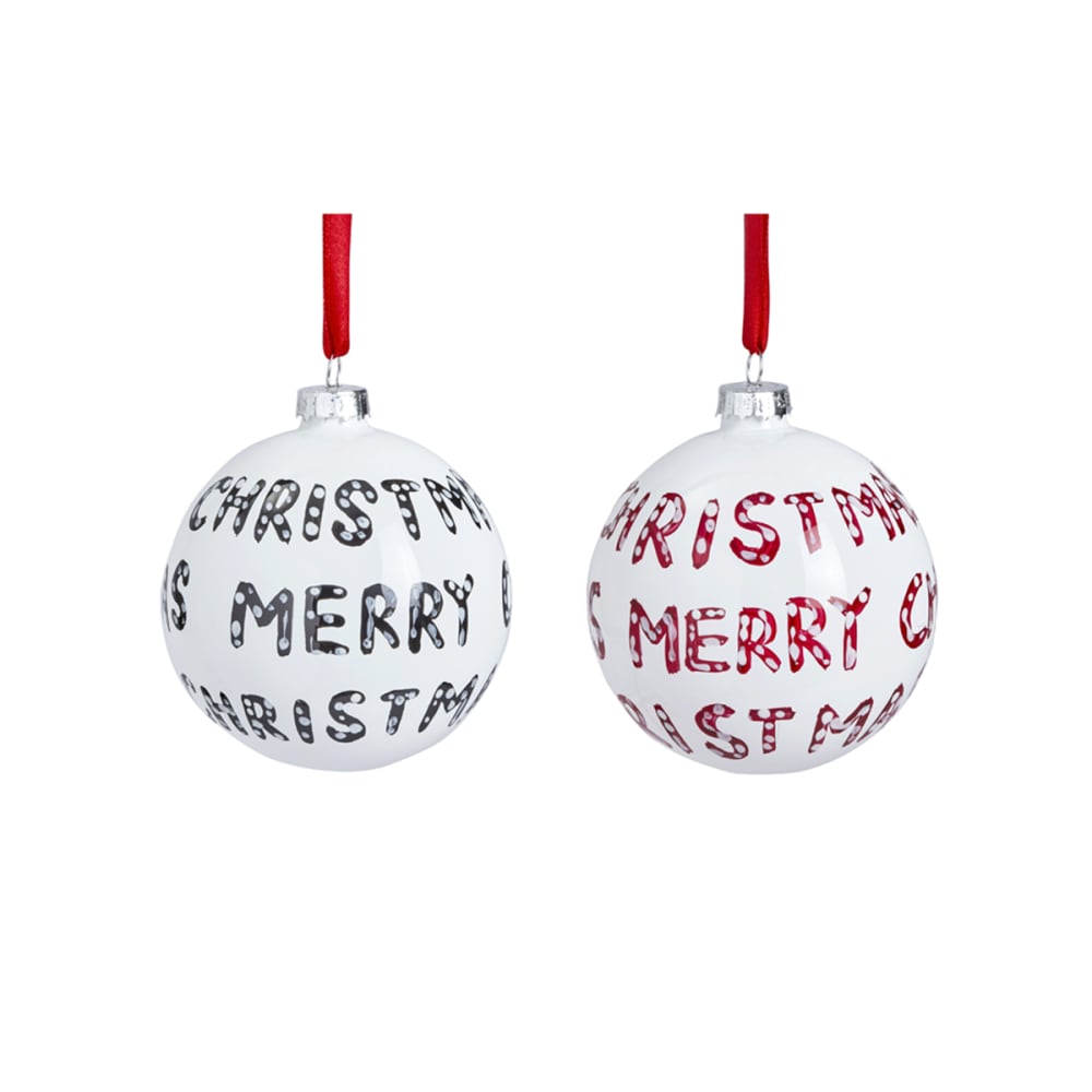 Set de 2 bolas de navidad decorativas de vidrio rojo y negro d8