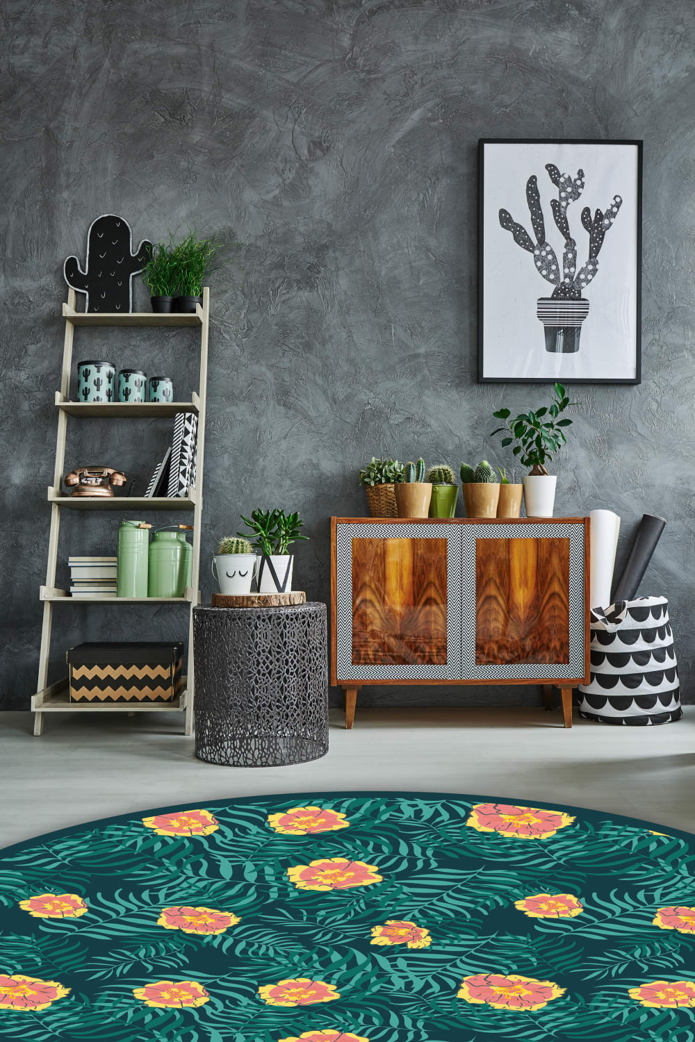 Alfombra vinílica redonda plantas 150x150 cm - Maisons du Monde
