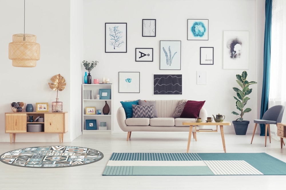 Alfombra vinílica redonda estilo hidráulico azul 100x100 cm - Maisons du Monde