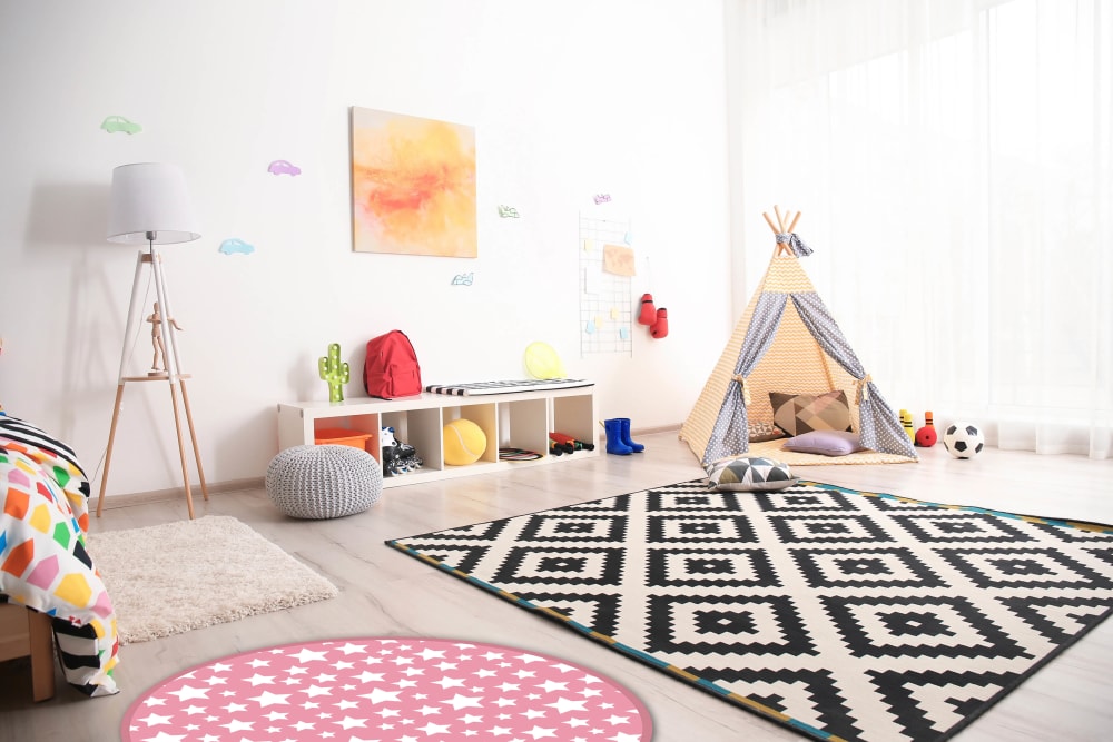 Alfombra vinílica redonda infantil estrellas rosa 190x190 cm - Maisons du Monde