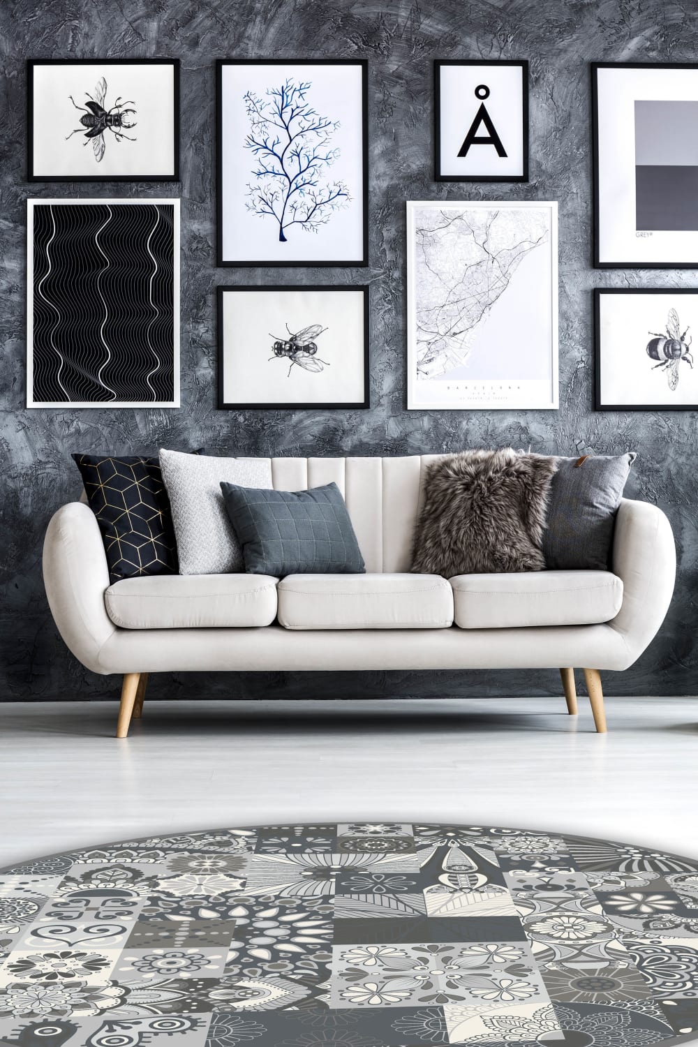 Alfombra vinílica redonda hidráulica gris 100x100 cm - Maisons du Monde