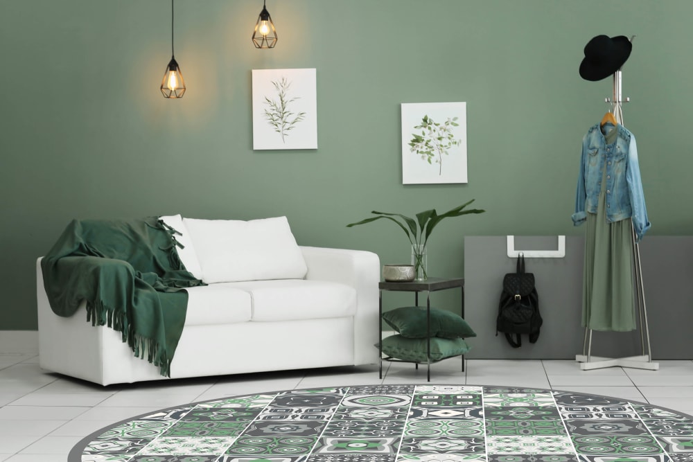 Tapis vinyle carreaux ciments vert 3 150x150cm — vue 3