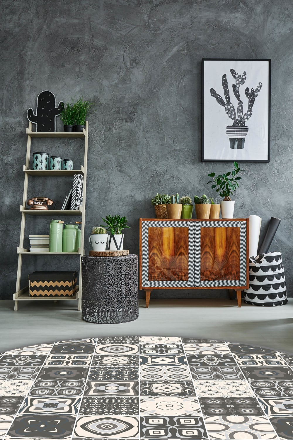 Tapis vinyle carreaux ciments gris 3 100x100cm — vue 3