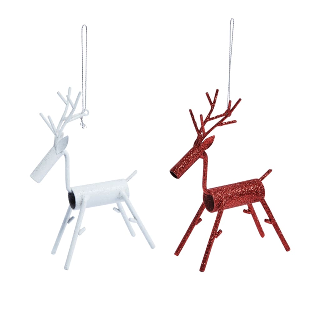 Set de 2 suspensions de noël rennes en fer blancs et rouges H15