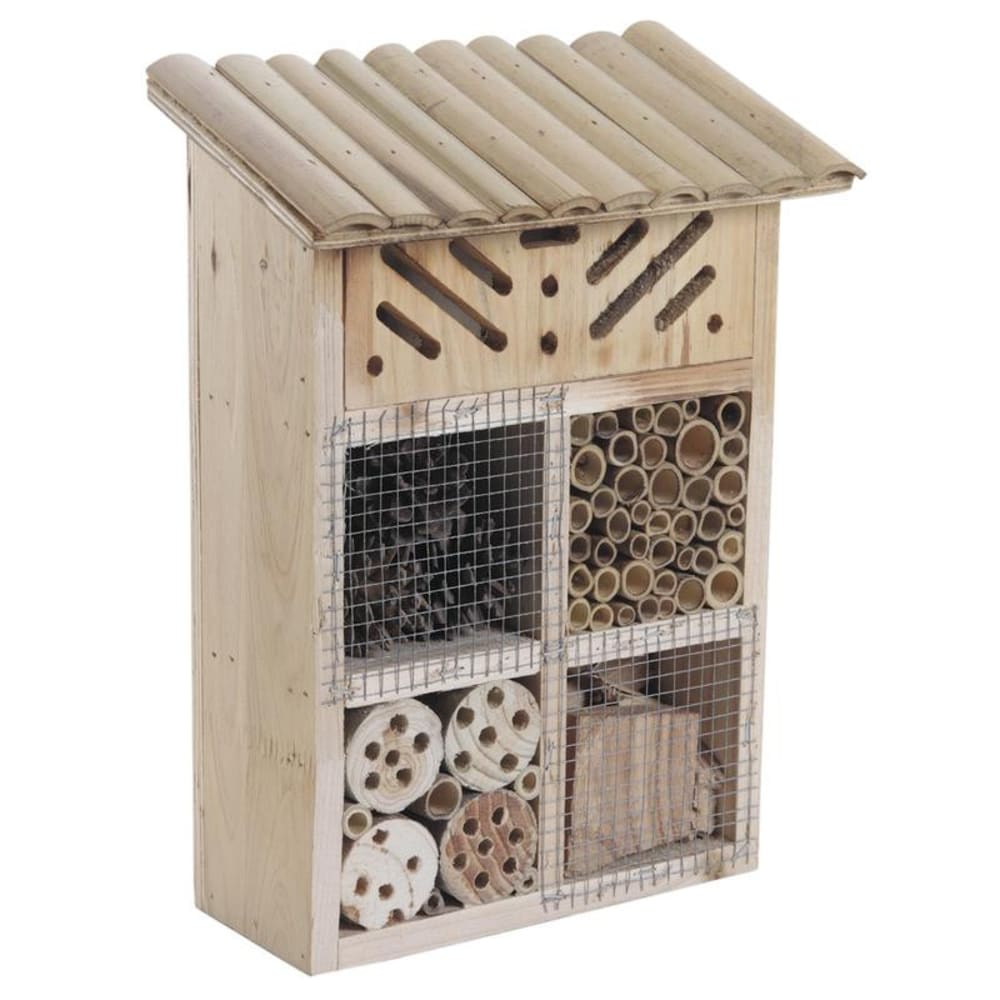 Hôtel à insectes en bois et bambou, hauteur 28 cm