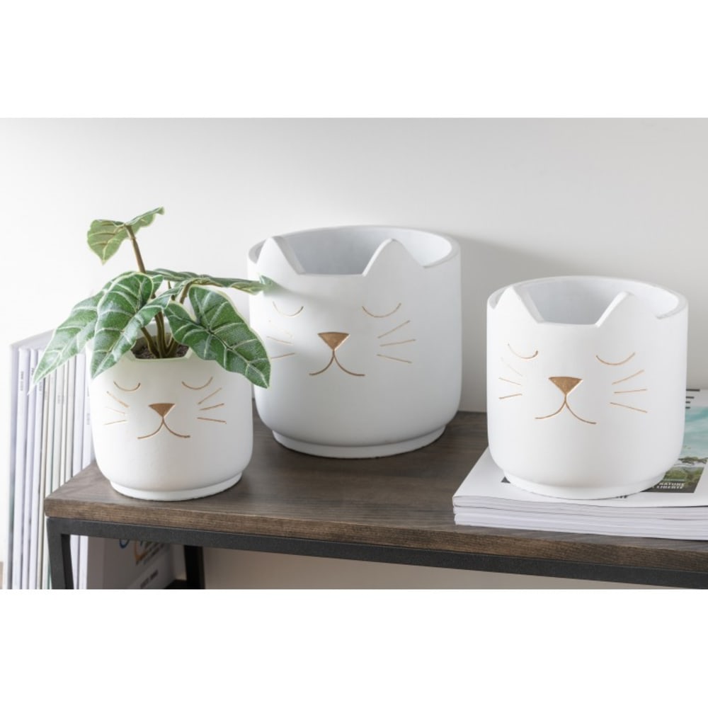 Cache pot de fleurs chat blanc H19cm - Maisons du Monde
