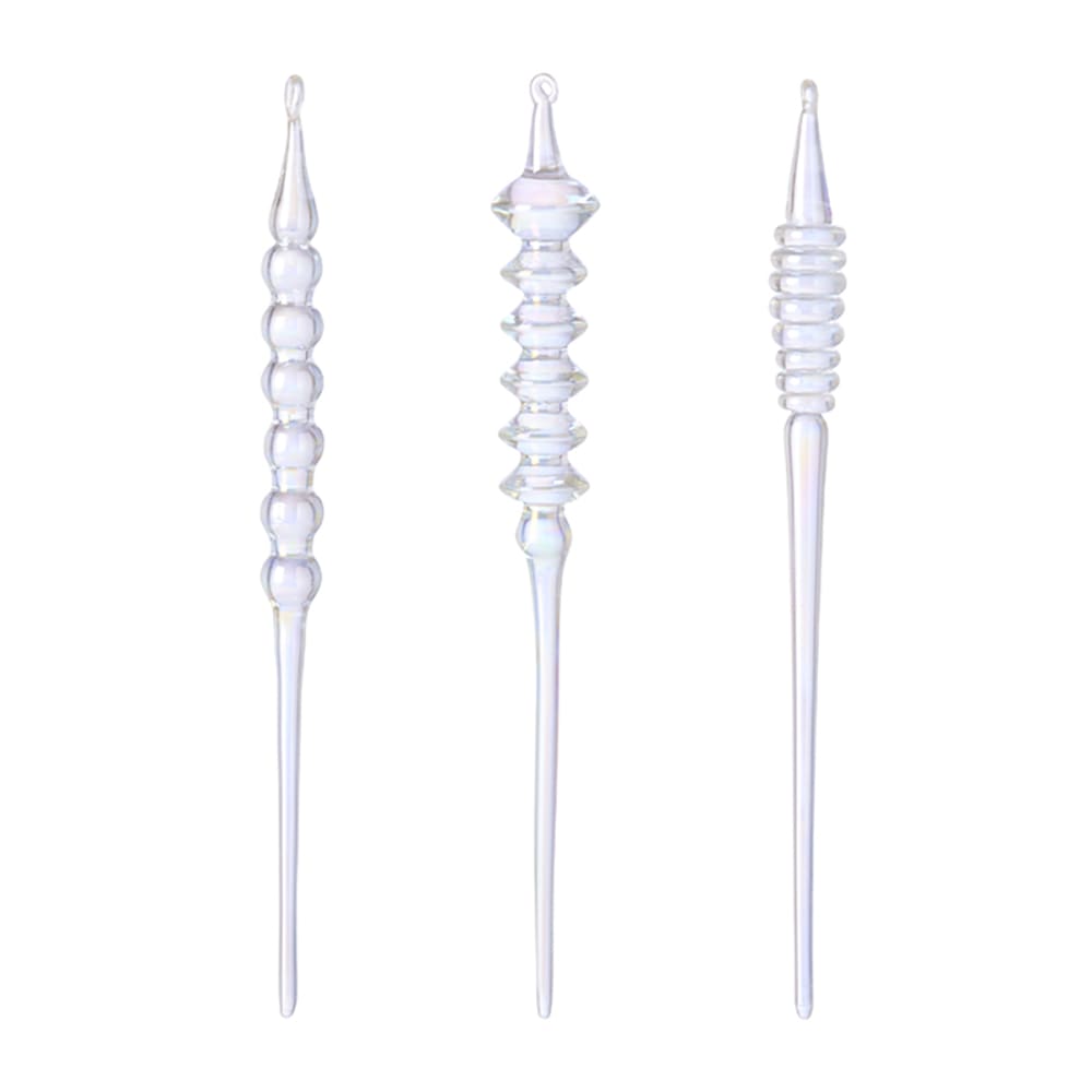 Set+de+3+suspensions+de+noel+irisees+en+verre+transparent+H20