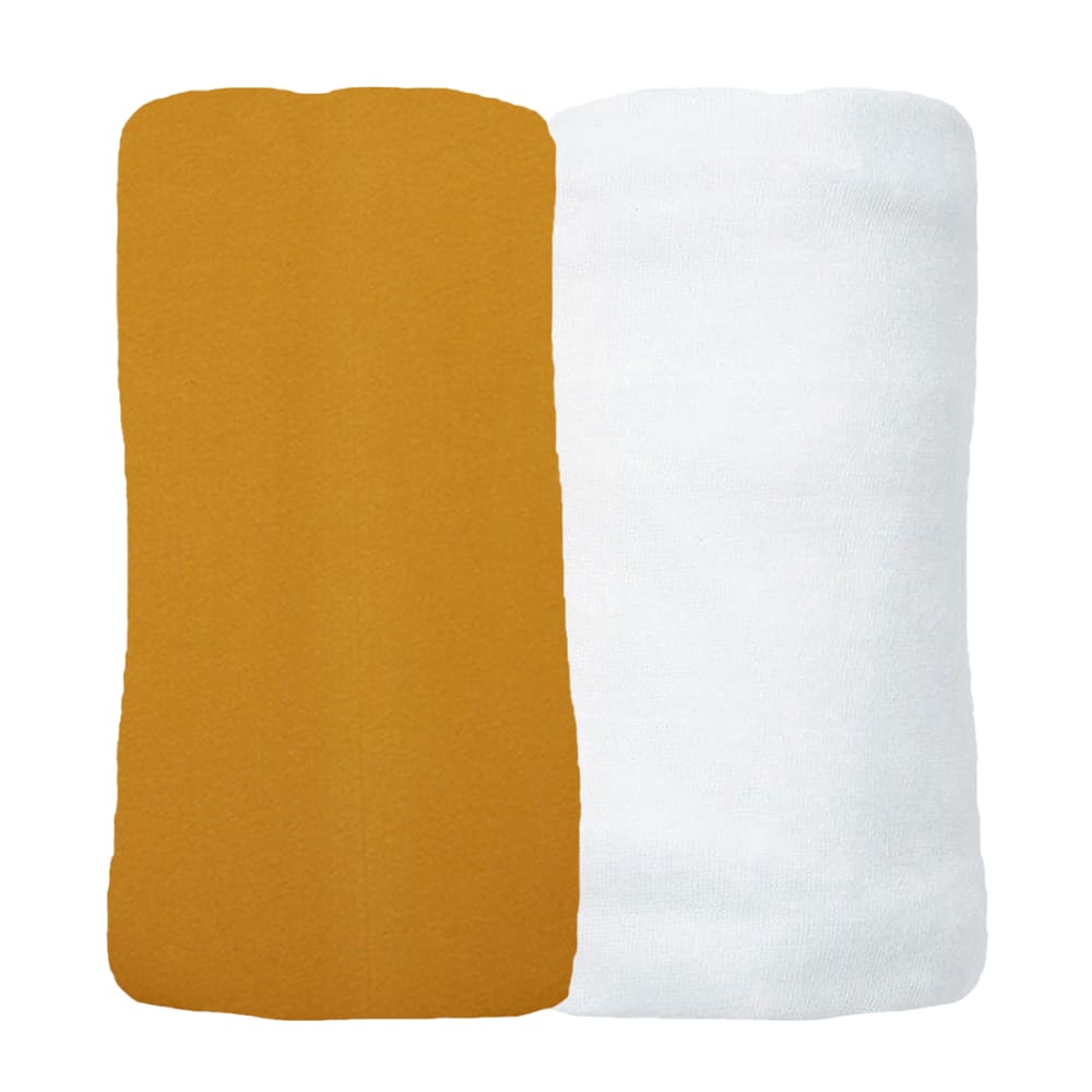 Lot de 2 Draps Housses jersey 40x80 cm Coton bio Ambre/blanc Lot de 2 Draps Housses jersey 40x80 cm Coton bio Ambre/blanc