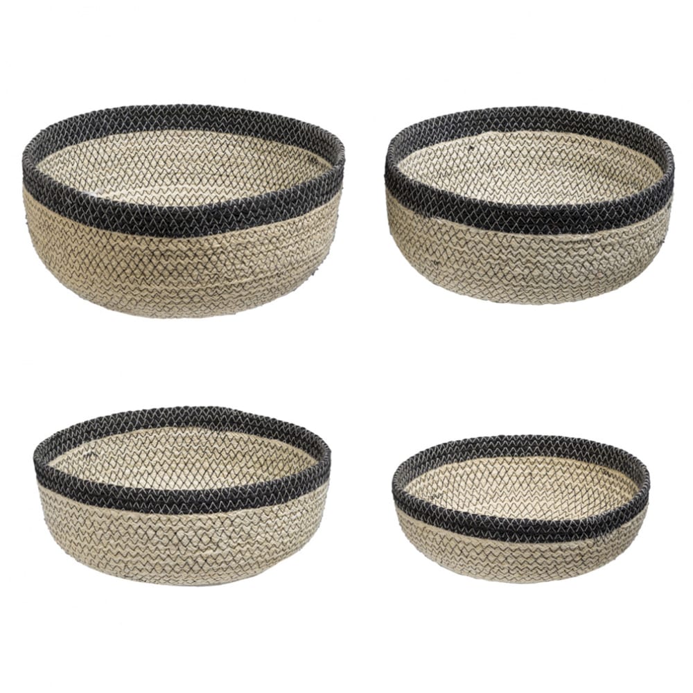Sia Deco 4er Set mit runden Körben aus Jute D25, Beige und Schwarz style modern Grau Jute