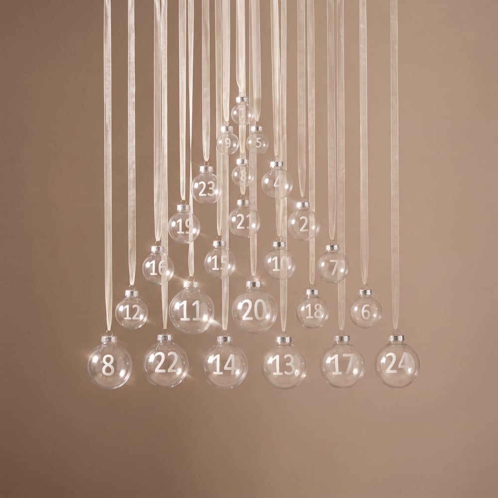 24er Set Weihnachtskugeln Advent aus Glas D8, Transparent und