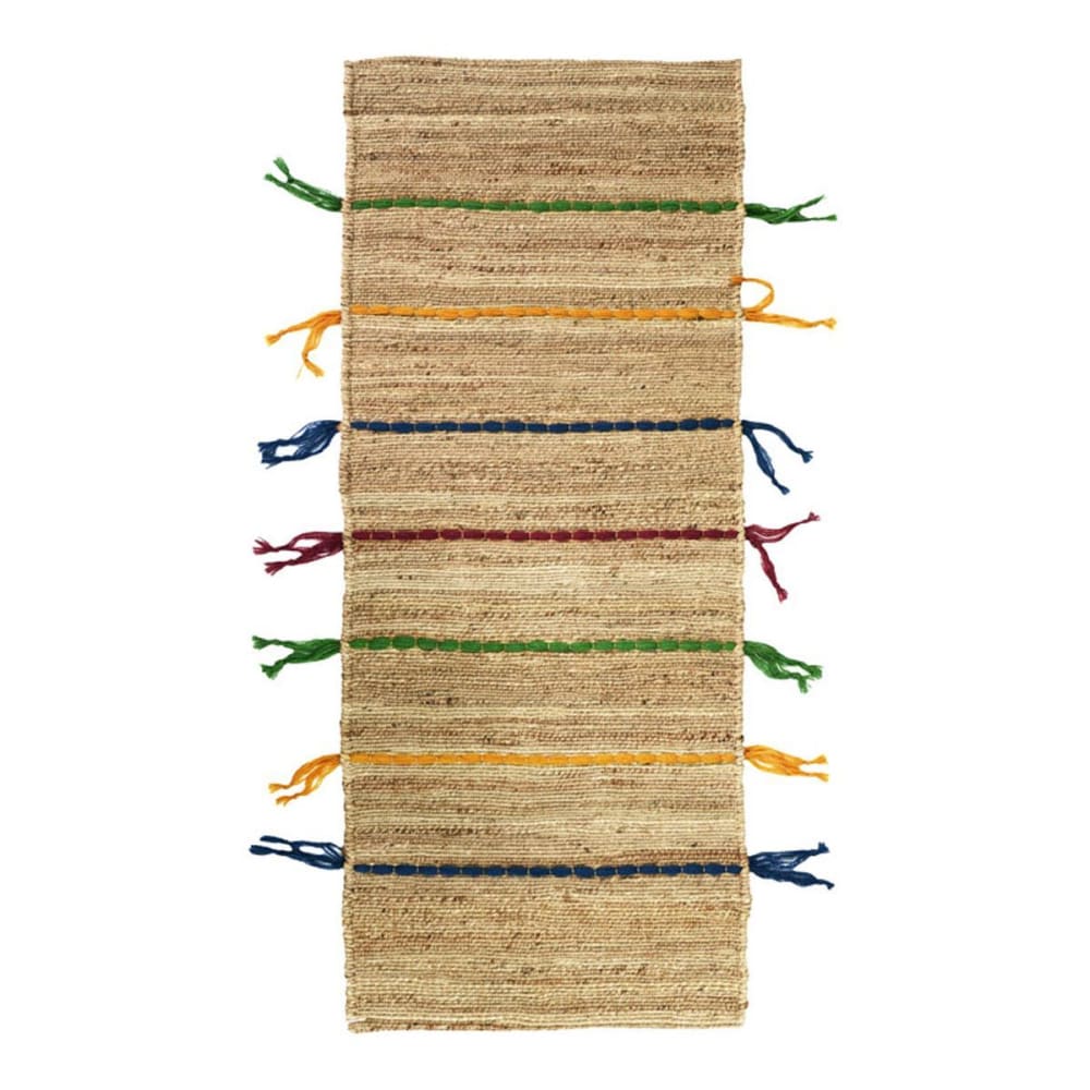 Tapis en jute avec tressage en laine multicolore 50x150